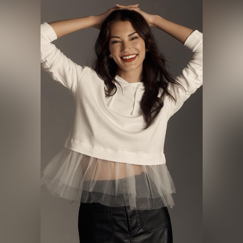 Pilcro Tulle-Hem Hoodie